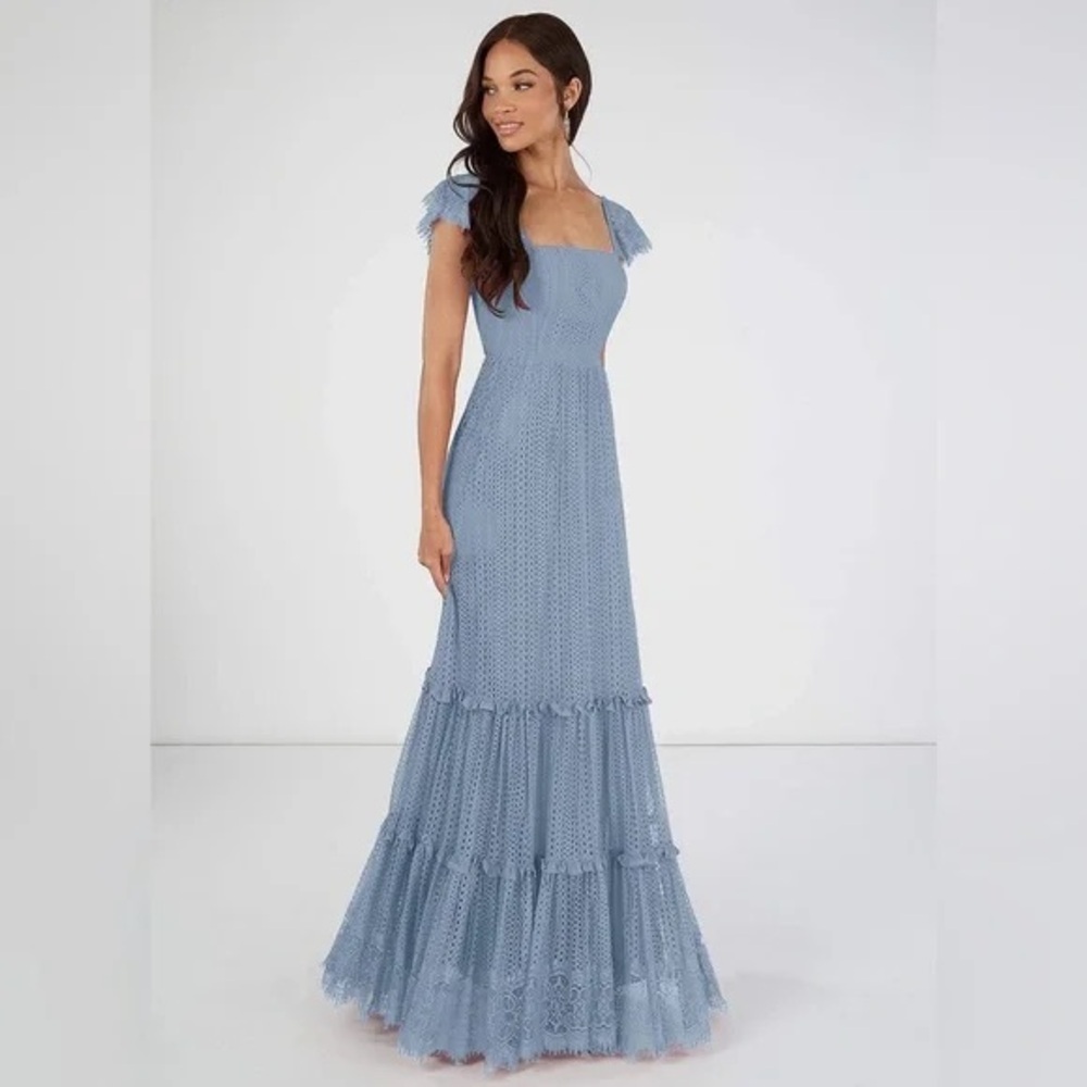 Azazie Bora Bora Steel Blue 
Lace Tie-Back Dress - custom size (close to Size 0)